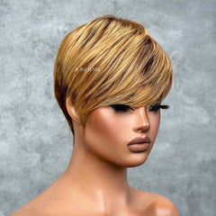 Put on & Go Blonde Highlight with Bottom Brown Pixie Cut Wig