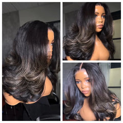 Natural Black with Blonde Highlight Body Wave 5��5 HD Lace Closure Wig