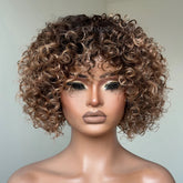 Put On & Go Short Ombre Honey Blonde Curly Wig With Bangs