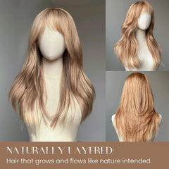 Effortless Chic Naturally Layers Wigs: Honey Brown Hair Wig Put On & Go with Bangs