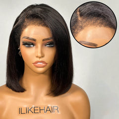 Natural Yaki Texture Blowout Bob 13X4 HD Lace Front With Kinky Edges Wig