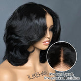 Put on & Go Layered Bob Short Wavy Glueless Human Hair Lace Wig