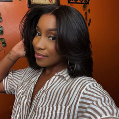 Handcraft Layered Cut 5��5 Lace Closure Glueless Short Bob Wig