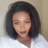 Short Kinky Straight Human Hair Bob Lace Front With Kinky Edges Wig