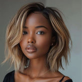 Trendy Blonde Highlight Layered Cut Wavy Bob 13x4 Lace Wig