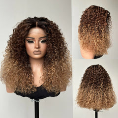 T4/27 Ombre Blonde With Black Root Water Wave 6x6 Lace Closure Wig