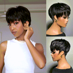 Short Pixie Cut Glueless Human Hair Wig With Bangs