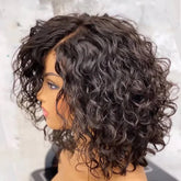 Short Curly Natural Black Human Hair Bob Frontal Lace Wig