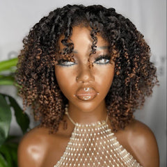 Ombre Brown Jerry Curly Bob 5x5 HD Lace Closure With Kinky Edges Wig
