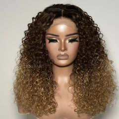 T4/27 Ombre Blonde With Black Root Water Wave 6x6 Lace Closure Wig