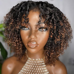 Ombre Brown Jerry Curly Bob 5x5 HD Lace Closure With Kinky Edges Wig