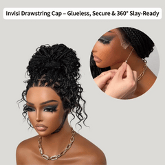 Boho Knotless Braided with Ombre Brown & Honey Blonde French Curls Invisi Drawstring Wig