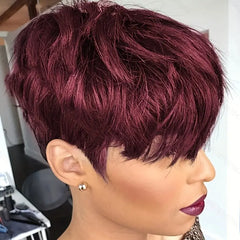 Colored Layered Pixie Cut Human Hair with Bangs Bob Wigs