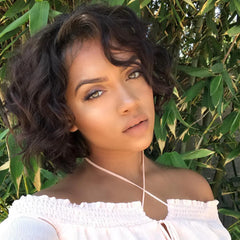 Brown Wave Bob Wig Glueless Human Hair Lace Front Wigs