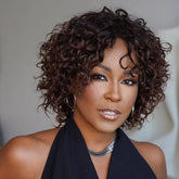 Put on & Go Ombre Reddish Brown Curly Bob Wig With Bangs