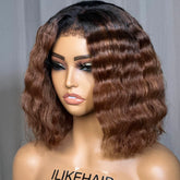 Put On & Go Ombre Brown Wavy Pre Cut 5x5 HD Lace Bob With Kinky Edges Wig