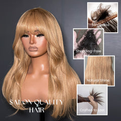 Effortless Chic Naturally Layers Wigs: Honey Brown Hair Wig Put On & Go with Bangs