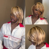 613 Blonde Highlight With Brown Bob 13��4 Lace Frontal Wig with Swoop Bang