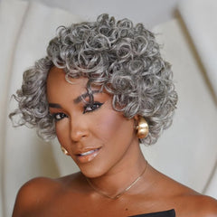 Glueless Ash Grey Rose Curly Bob Human Hair Wig