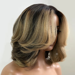 Honey Blonde Highlights Layered Wig with Face-Framing Bangs