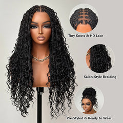 Tangleless Full Lace Bohemian Braided Curls Ombre Blonde Invisi Drawstring Wig