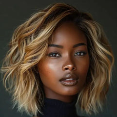 Trendy Blonde Highlight Layered Cut Wavy Bob 13x4 Lace Wig