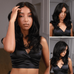 Elegant Put on & Go Layered Wavy Curtain Bangs 4x4 Lace Closure Wig