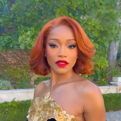 Reddish Brown Layered Cut Blowout Bob Wave 13x4 Lace Frontal Wig