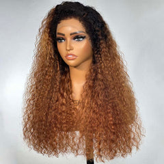 Ombre Brown Front & Back Curly Edges 13x4 Lace Frontal Curly Wig
