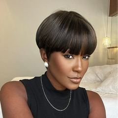 Blonde Highlight Bowler Cut Pixie Hair Wig