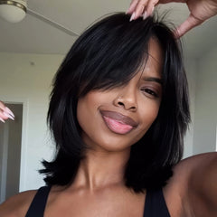 Face-Framing Sleek Swoop Bangs Layered Bob 5x5 Lace Human Hair Wig
