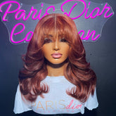 Reddish Brown Body Wave Lace Wig With Bangs