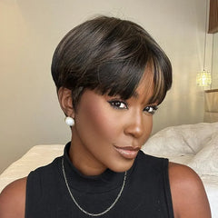 Blonde Highlight Bowler Cut Pixie Hair Wig