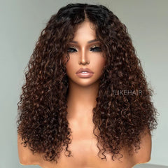 Fall Vibe Ombre Brown Glueless Water Wave Lace Closure Wig