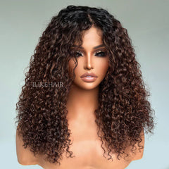 Fall Vibe Ombre Brown Glueless Water Wave Lace Closure Wig