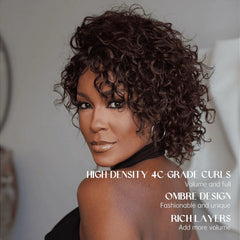 Put on & Go Ombre Reddish Brown Curly Bob Wig With Bangs