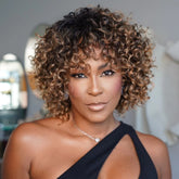 Chic Ombre Mix Color Short Cut Curly Put On & Go Wig 100% Human Hair