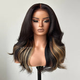 Blonde Highlight Layered Wavy With Kinky Edges Wig