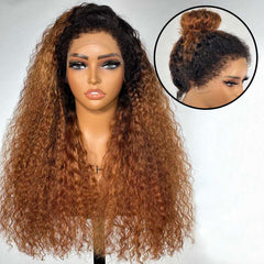Ombre Brown Front & Back Curly Edges 13x4 Lace Frontal Curly Wig