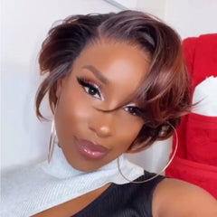 Ginger Highlights Layered Pixie Cuts 5x5 Lace Closure Wig