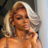 Ombre 613 Blonde Wave Bob With Dark Root Balayage 13x4 Lace Front Wig