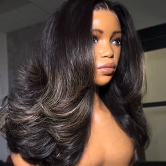Natural Black with Blonde Highlight Body Wave 5��5 HD Lace Closure Wig