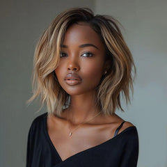 Trendy Blonde Highlight Layered Cut Wavy Bob 13x4 Lace Wig