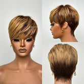Put on & Go Blonde Highlight with Bottom Brown Pixie Cut Wig