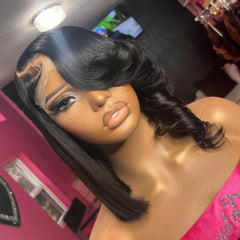 Shoulder Length Wavy Layered Cut Bob 5x5 Closure Wig with Side Bangs