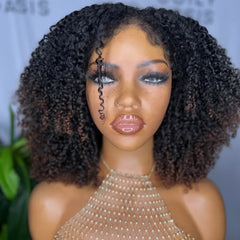 Trendy Curly Brown Highlight 13��4 Lace Frontal With 3C Hybrid Hairline Wig