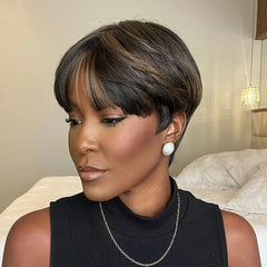 Blonde Highlight Bowler Cut Pixie Hair Wig