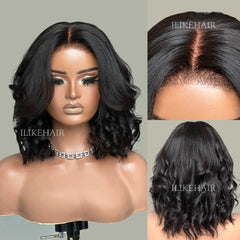 Put on & Go Yaki Wavy Bob 5x5 Pre-cut Lace With Kinky Edges Wig