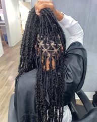 Full Lace Faux Locs Boho Curls Braided Invisi Drawstring Wig With Kinky Edges