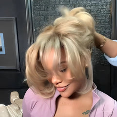 613 Ash Blonde Layered Cut Bob Wig With Bang